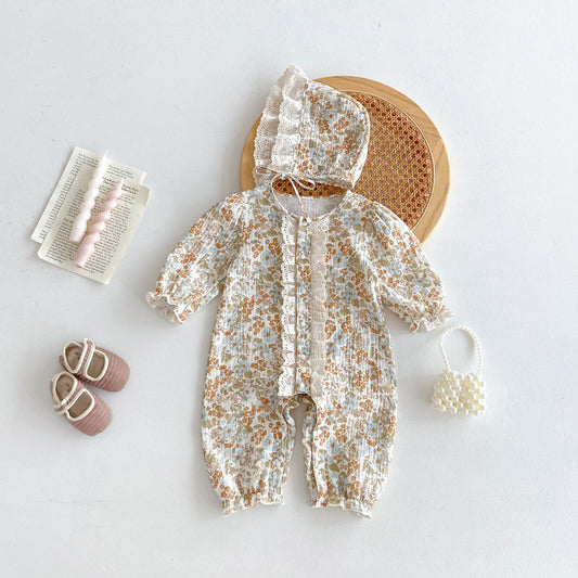 Autumn Arrival Baby Girls Long Sleeves Floral Print Romper Bodysuits, MyKids-USA®, Baby One-Pieces, MyKids-USA - Size/Age - 66 (3-6M) - Color - Apricot -  -  - TR2410061153-A