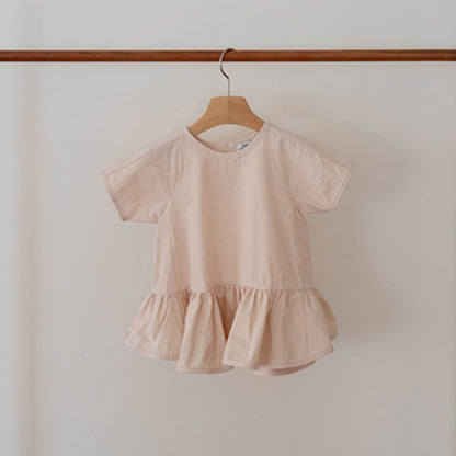 Summer Hot Selling Baby Kids Girls Short Sleeves Dress Design Solid Color Top, MyKids-USA®, Baby & Toddler Tops, MyKids-USA - Size/Age - 73 (6-9M) - Color - Beige -  -  - TR2505291725-A