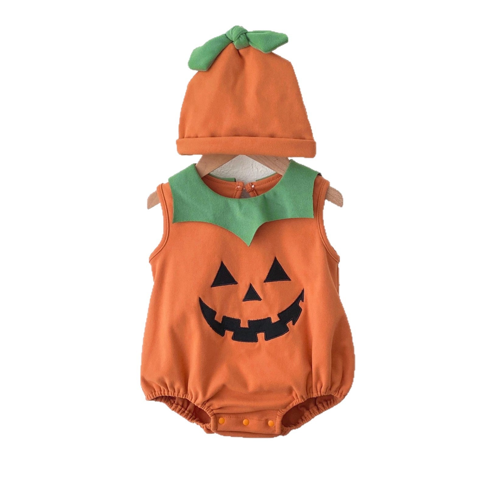Autumn Arrival Baby Unisex Sleeveless Halloween Pumpkin Pattern bodysuit with Hat, MyKids-USA®, Baby & Toddler Outfits, MyKids-USA -  -  -  -  -  -  - .