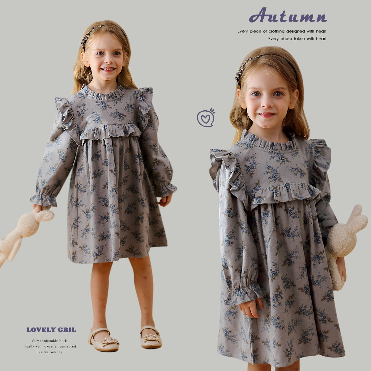 Arrival Autumn Girls French Style Ruffle Neck Long Sleeves Floral Pattern Dress, MyKids-USA®, Baby & Toddler Dresses, MyKids-USA -  -  -  -  -  -  - 