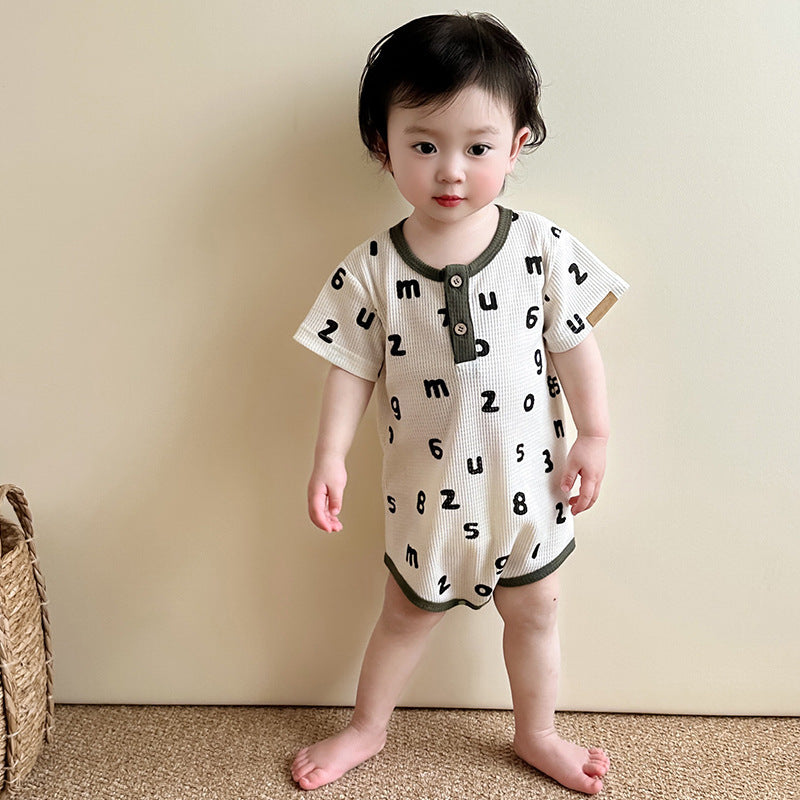 Baby Unisex Letters Pattern Round Neck Short-Sleeve Onesies In Summer