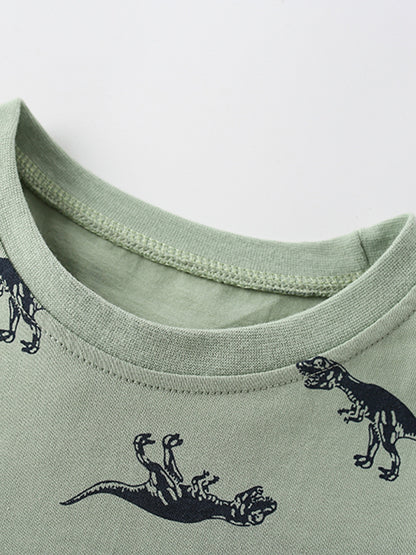 Summer Baby Kids Boys Dinosaur Pattern Short Sleeves T-Shirt And Shorts Clothing Set