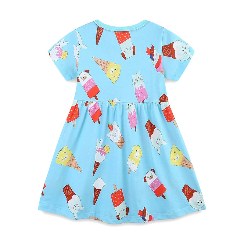 Summer Arrival Animals Shaped Ice-cream Pattern Short Sleeves Crew Neck Dress for Stylish Girls, MyKids-USA®, Baby & Toddler Dresses, MyKids-USA -  -  -  -  -  -  - 