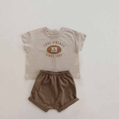 MyKids-USA® Arrival Summer Baby Kids Short Sleeves Letters Pattern T-shirt and Plain Shorts Clothing Set