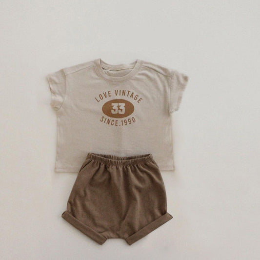 MyKids-USA® Arrival Summer Baby Kids Short Sleeves Letters Pattern T-shirt and Plain Shorts Clothing Set
