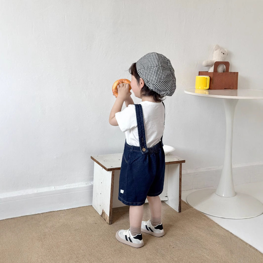 Summer Arrival Baby Kids Unisex Sleeveless Solid Color Denim Strap Overalls and White T-Shirt Clothing Set, MyKids-USA®, Baby & Toddler Outfits, MyKids-USA -  -  -  -  -  -  - 