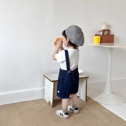 Summer Arrival Baby Kids Unisex Sleeveless Solid Color Denim Strap Overalls and White T-Shirt Clothing Set, MyKids-USA®, Baby & Toddler Outfits, MyKids-USA -  -  -  -  -  -  - 