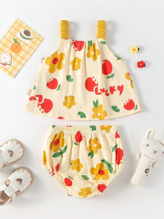 Summer Baby Kids Girls Floral Pattern Sleeveless Strap Top Dress And Bloomers Casual Clothing Set, MyKids-USA®, Baby & Toddler Outfits, MyKids-USA -  -  -  -  -  -  - 