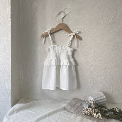 Summer Arrival Baby Girls Sleeveless Pleated Pattern Solid Color Dress