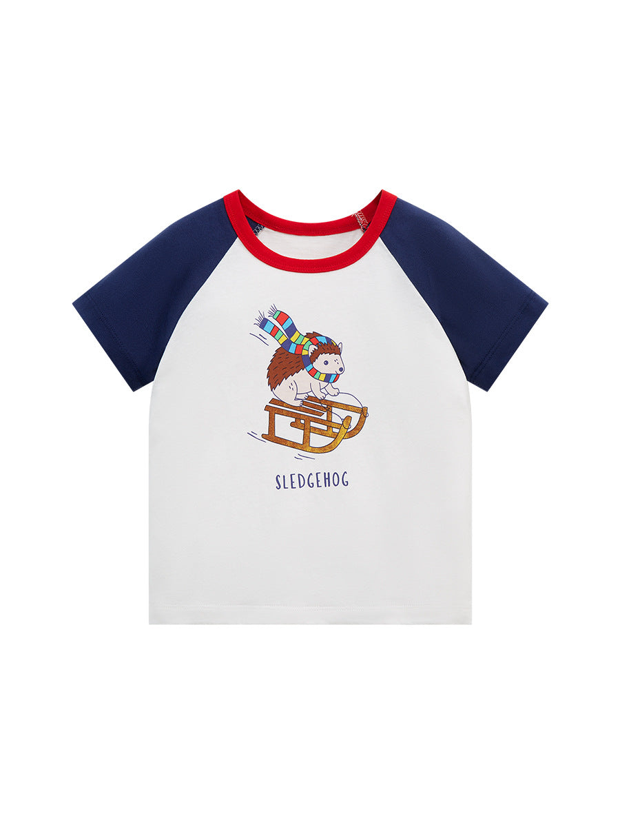 Cute Knit Round Neck Hedgehog Cartoon Kids’ T-Shirt In European And American Style For Summer