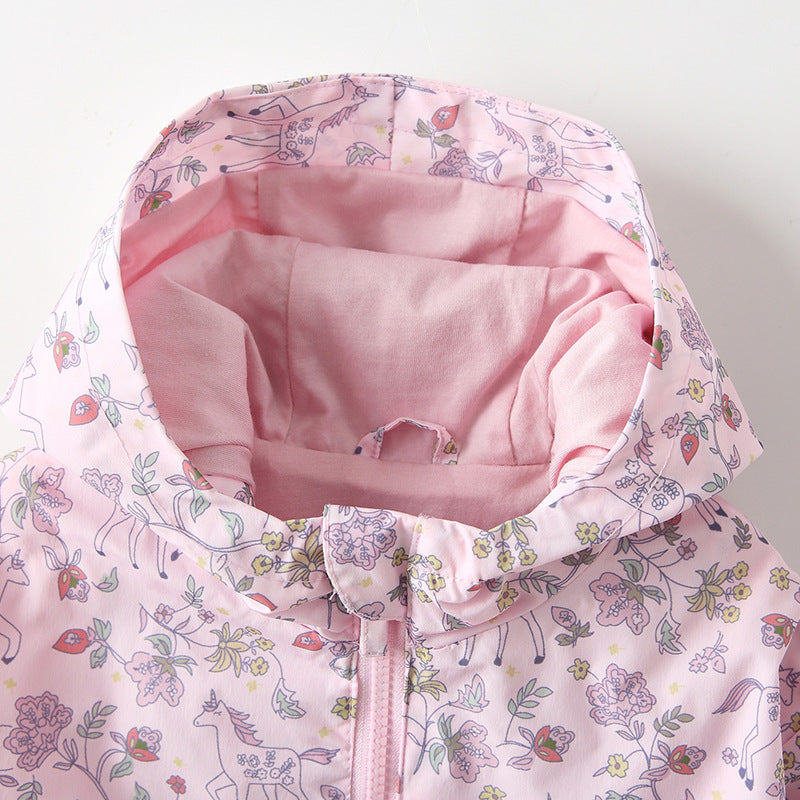 Arrival European and American Style Girls’ Hooded Zip-up Floral Pattern Pink Coat with Long Sleeves, MyKids-USA®, Puffer Jackets, MyKids-USA -  -  -  -  -  -  - 