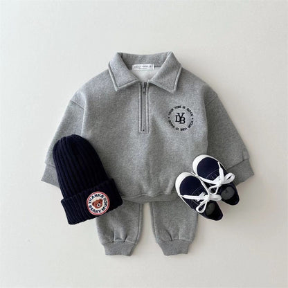 Winter and Autumn Kids Unisex Casual Letter Logo Long Sleeves Zip-up Turn-down Collar Top and Pants Clothing Set, MyKids-USA®, Baby & Toddler Outfits, MyKids-USA - Size/Age - 73 (6-9M) - Color - Grey -  -  - TR2411152113-B