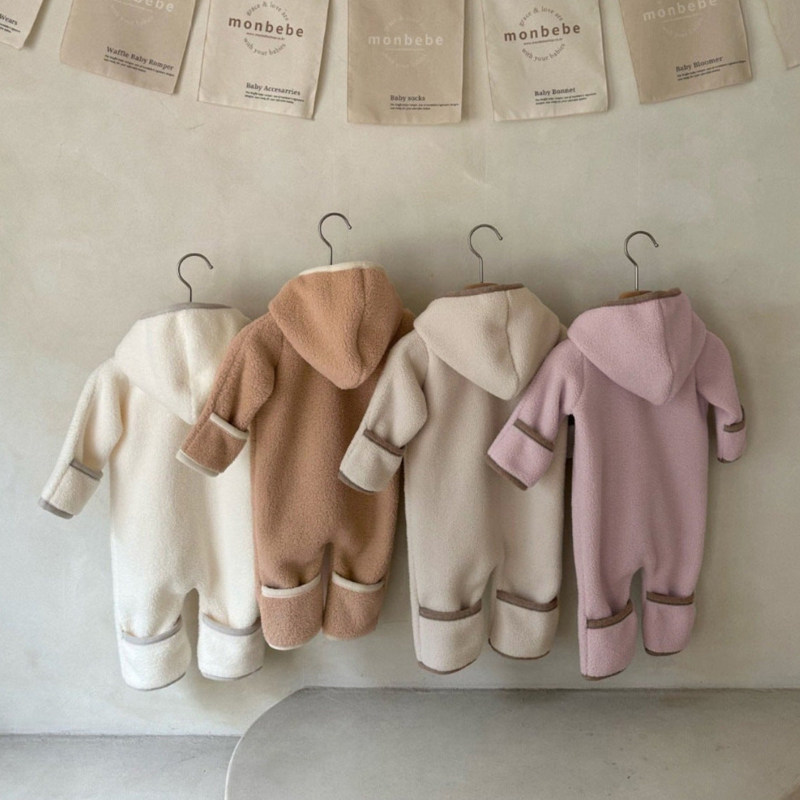 Winter and Spring Arrival Baby Unisex Long Sleeves Plain Fluffy Hooded Rompers, MyKids-USA®, Baby One-Pieces, MyKids-USA -  -  -  -  -  -  - .