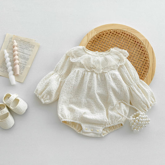 New Arrival Baby Solid Color Onesie For Girls With Lace Collar