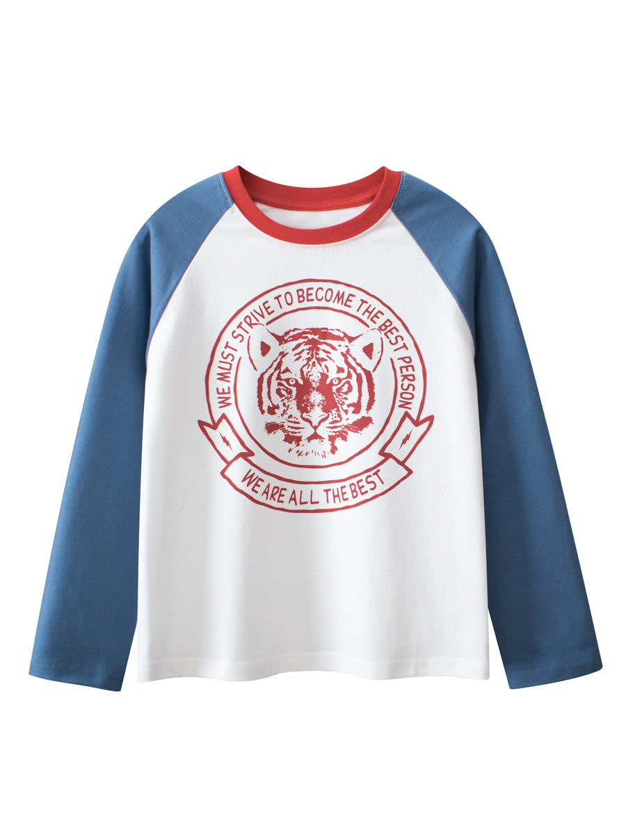 Arrival Kids Tiger Print Crew Neck Long Sleeves Color Patchwork Sweatshirt, MyKids-USA®, Baby & Toddler Outerwear, MyKids-USA - Size/Age - 120 (5-7Y) - Color - Blue -  -  - TR2411162225-A