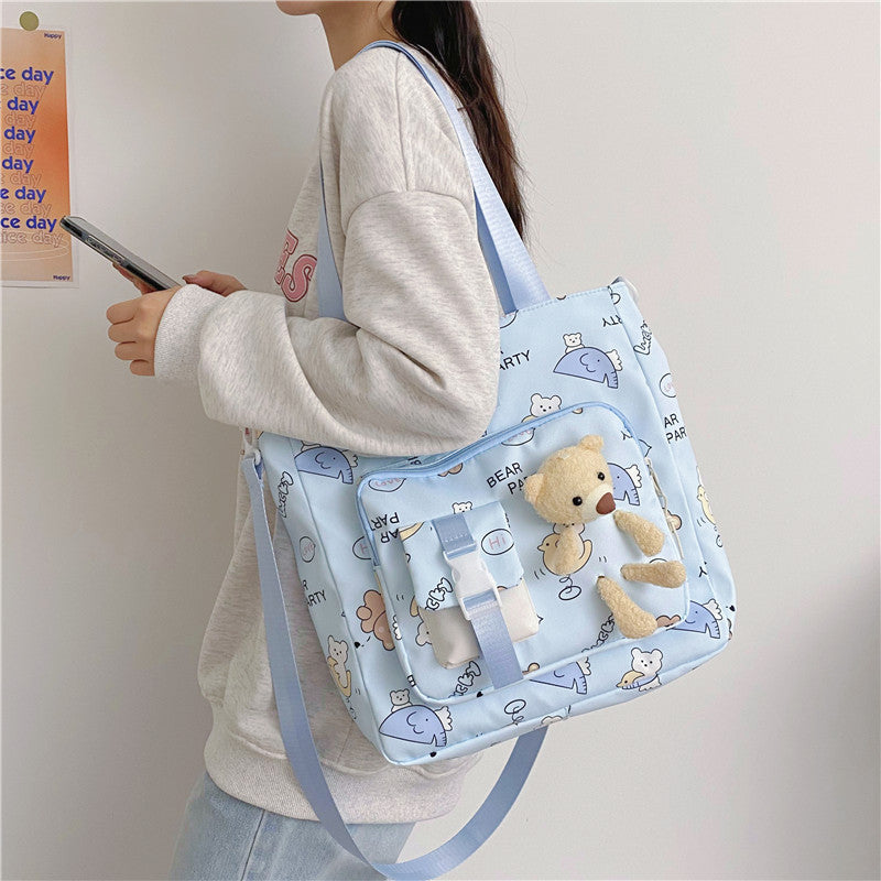 Children Lightweight Portable Cute Teddy Design Canvas Shoulder Bag