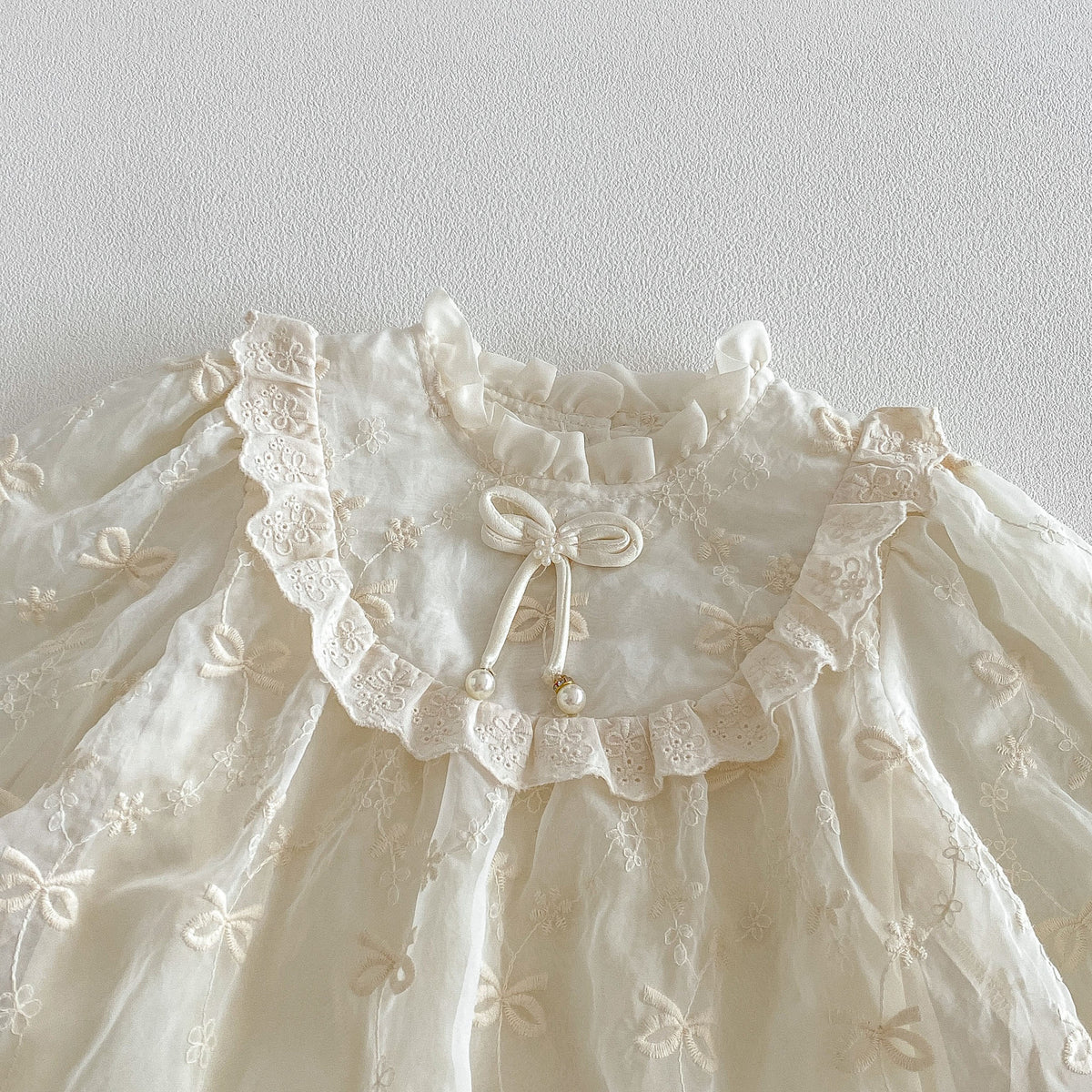 MyKids-USA® Autumn Arrival Baby Girls Long Sleeves Lace Trim Embroidered Pattern Bodysuit Dress