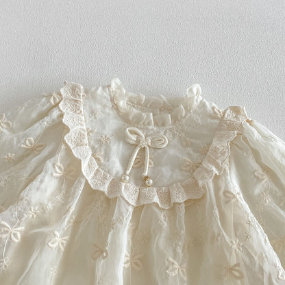 MyKids-USA® Autumn Arrival Baby Girls Long Sleeves Lace Trim Embroidered Pattern Bodysuit Dress