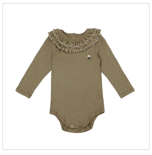 Spring Arrival Baby Girls Long Sleeves Ruffle Design bodysuit Bodysuits with Simple Embroidery, MyKids-USA®, Baby One-Pieces, MyKids-USA - Size/Age - 66 (3-6M) - Color - Green -  -  - TR2502262351-A.