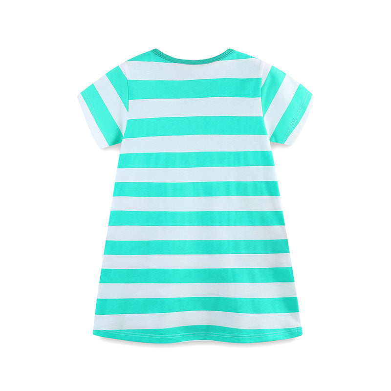 Summer Arrival Cotton Animals Pattern Short Sleeves Striped Dress for Stylish Girls, MyKids-USA®, Baby & Toddler Dresses, MyKids-USA -  -  -  -  -  -  - 