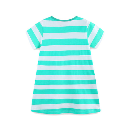 Summer Arrival Cotton Animals Pattern Short Sleeves Striped Dress for Stylish Girls, MyKids-USA®, Baby & Toddler Dresses, MyKids-USA -  -  -  -  -  -  - 