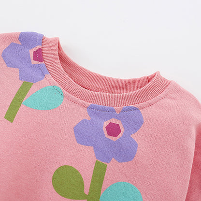 Autumn and Spring Arrival Flowers Pattern Long Sleeves Pullover for Stylish Girls, MyKids-USA®, Sweatshirts, MyKids-USA -  -  -  -  -  -  - 