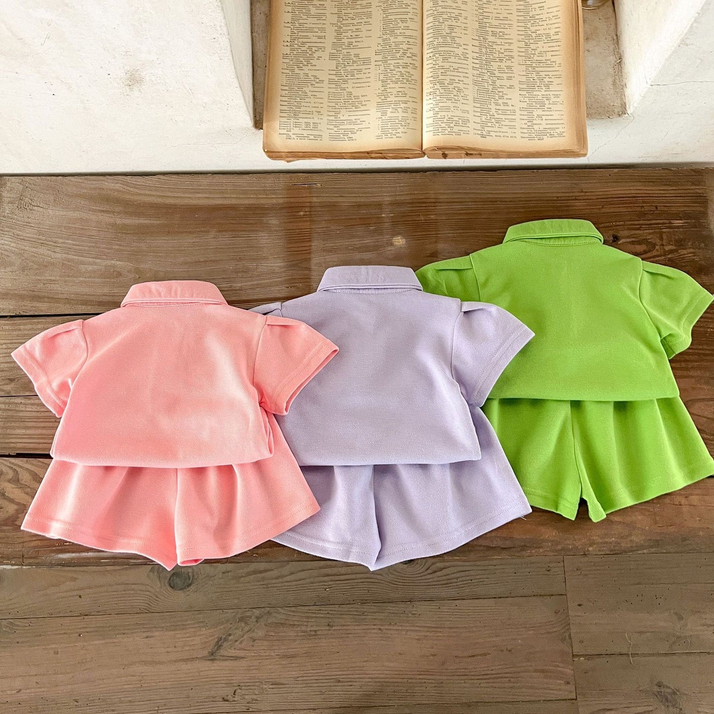 Baby Solid Color Polo Neck Summer Clothing Sets