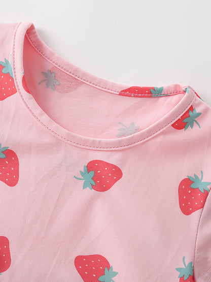 Summer Baby Kids Girls Short Sleeves Strawberry Pattern Dress