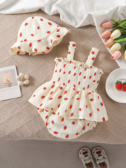 Design Summer Baby Kids Girls Sleeveless Strawberry Pattern Bodysuit with Hat, MyKids-USA®, Baby & Children's One-Pieces, MyKids-USA -  -  -  -  -  -  - .