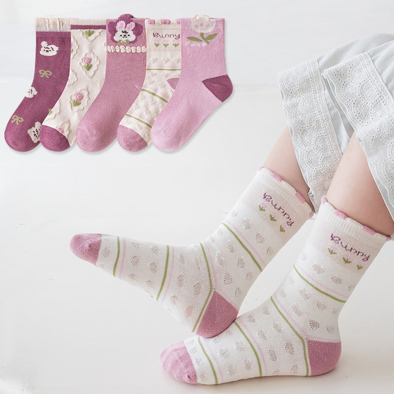 Spring and Autumn Arrival Baby Kids Unisex Breathable Cute Cartoon Pattern Socks 1 Lot=5-Pair Set, MyKids-USA®, Baby & Toddler Socks & Tights, MyKids-USA - Size/Age - S (1-3Y) - Color - Light Pink -  -  - TR2601181609-E.