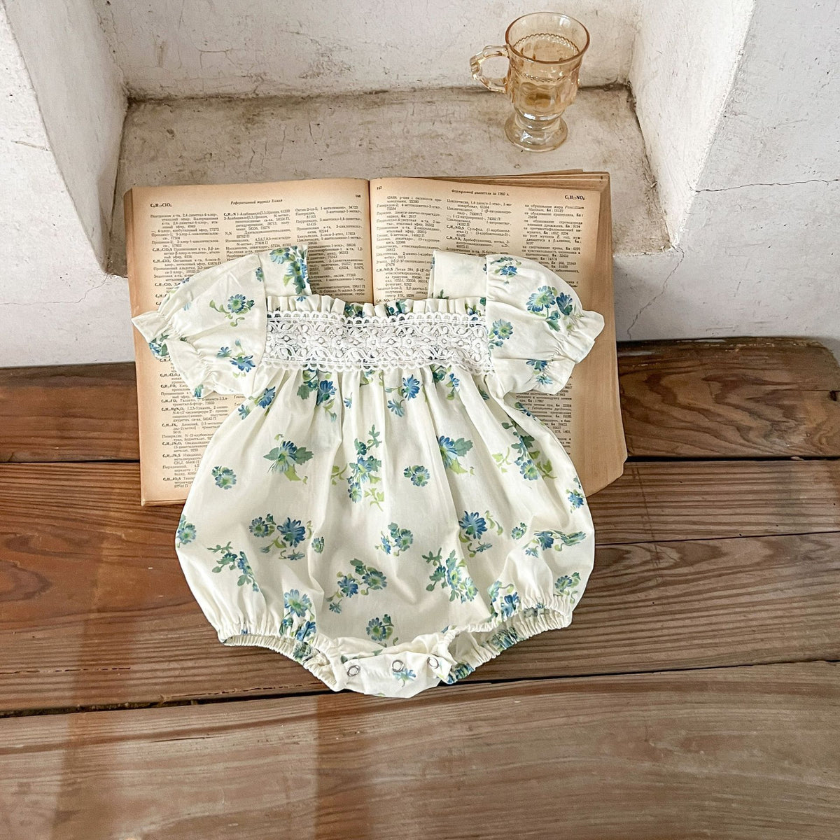 Baby Girl Flower Pattern Square Neck bodysuit & Sets, MyKids-USA®, Baby & Toddler Outfits, MyKids-USA - Size/Age - 66 (3-6M) - Color - Green -  -  - JM2304232304-B.
