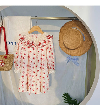 Arrival Autumn Girls Fruits and Cartoon Pattern Long Sleeves Dress, MyKids-USA®, Baby & Toddler Dresses, MyKids-USA - Size/Age - 90 (12-24M) - Color - Red -  -  - TR2507292221-A