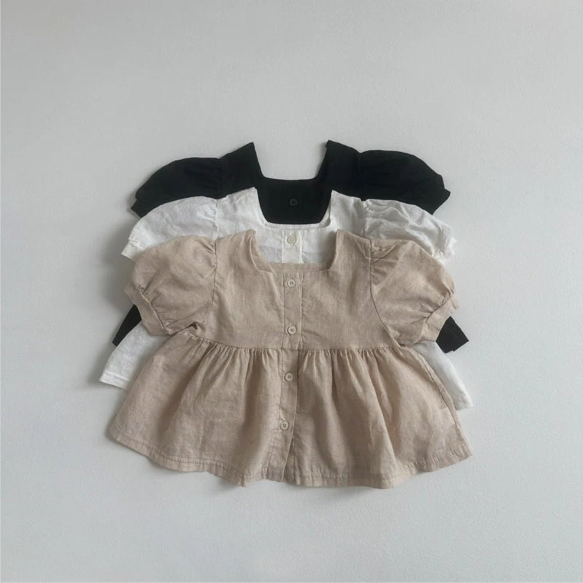 Arrival Summer Baby Kids Girls Short Sleeves Square Neck Shirt and Shorts Clothing Set