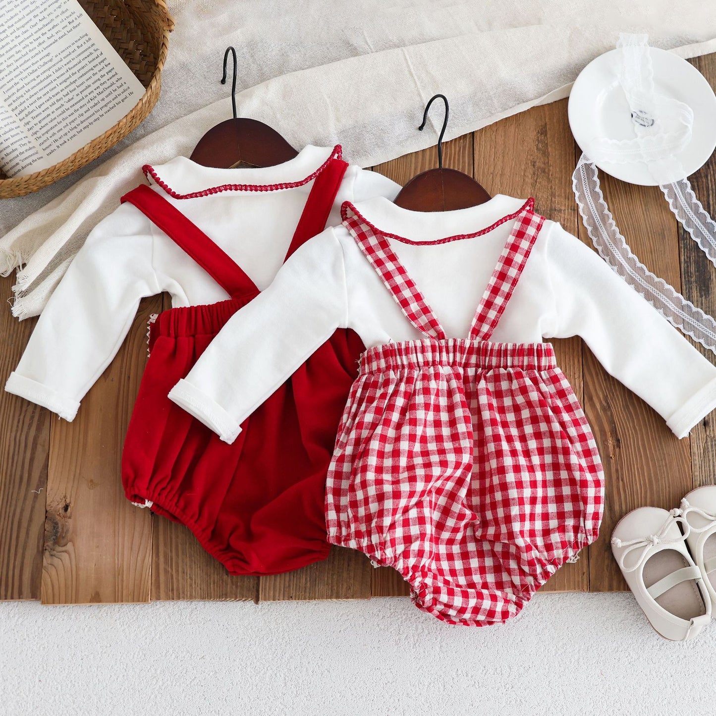 Spring and Autumn Baby Kids Girls Long Sleeves Top and Red Sleeveless Overalls Clothing Set, MyKids-USA®, Baby & Toddler Outfits, MyKids-USA -  -  -  -  -  -  - 