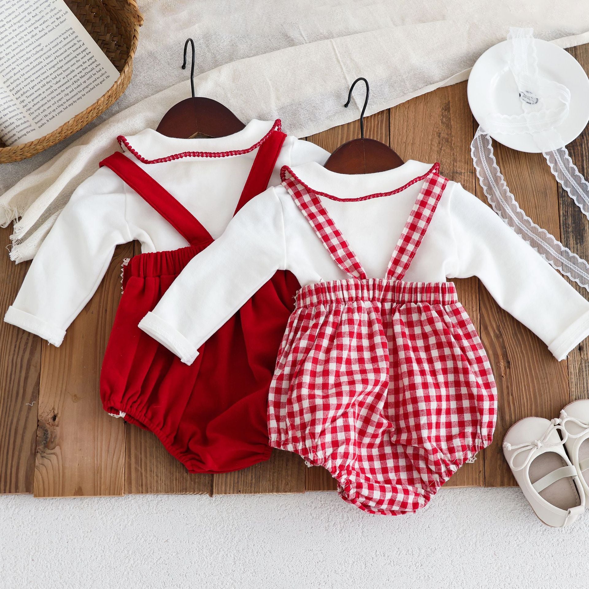 Spring and Autumn Baby Kids Girls Long Sleeves Top and Red Sleeveless Overalls Clothing Set, MyKids-USA®, Baby & Toddler Outfits, MyKids-USA -  -  -  -  -  -  - 