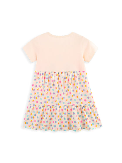 Summer Hot Selling Cute Birds Cartoon Pattern Short Sleeves Floral Dress
