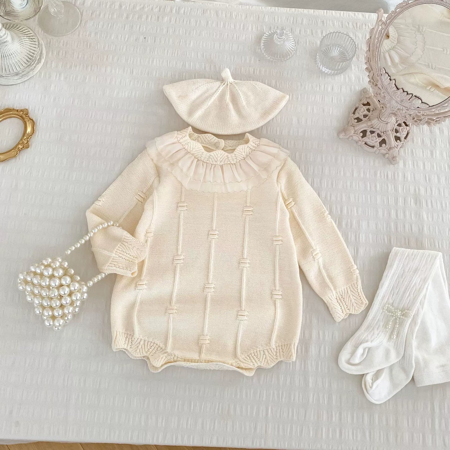 Autumn Arrival Baby Girls Knitted Long Sleeves Striped Jacquard Pattern Onesies, MyKids-USA®, Baby One-Pieces, MyKids-USA -  -  -  -  -  -  - 