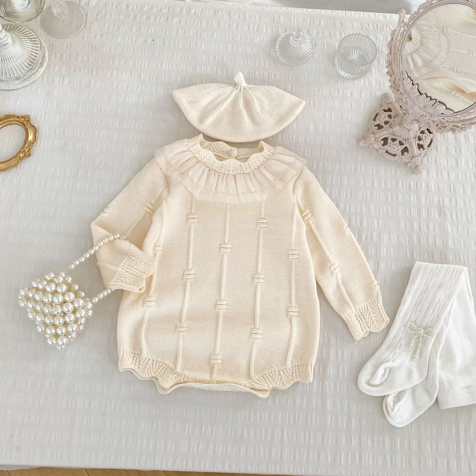 Autumn Arrival Baby Girls Knitted Long Sleeves Striped Jacquard Pattern Onesies, MyKids-USA®, Baby One-Pieces, MyKids-USA -  -  -  -  -  -  - 