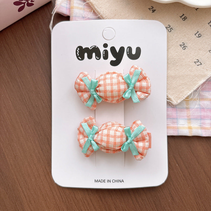 Collection of 2 Cute Plaid and Dots Pattern Hair Ties and Hair Clips, MyKids-USA®, Ponytail Holders, MyKids-USA - Size/Age - Average Size (0-12Y） - Color - Pink -  -  - TR2604262234-G.