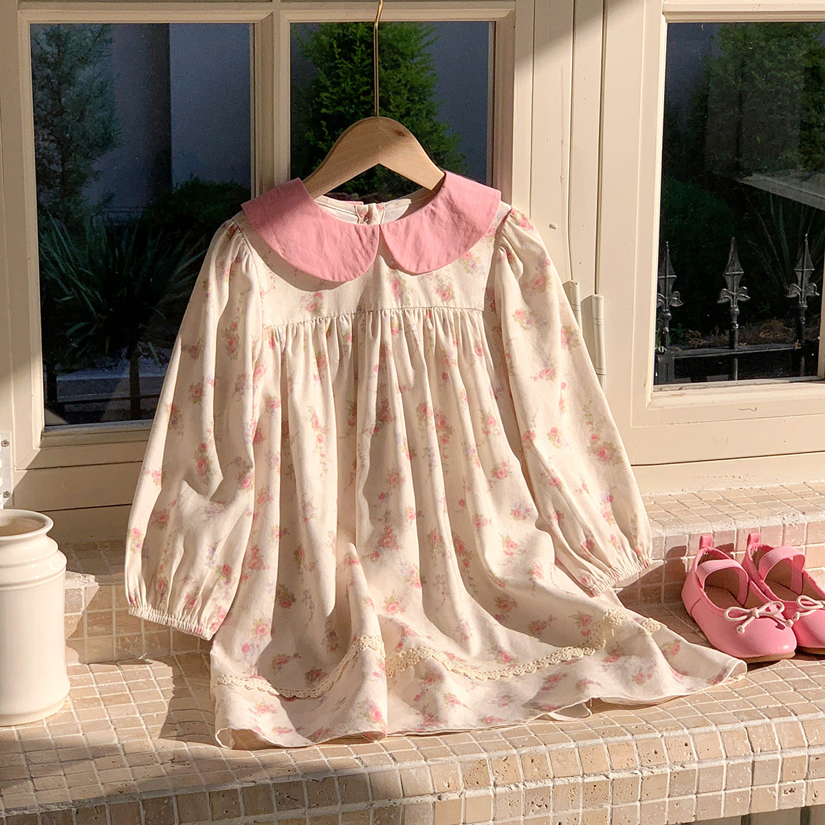 Arrival Autumn Girls Cute Flowers Pattern Long Sleeves Dress with Peter Pan Collar, MyKids-USA®, Baby & Toddler Dresses, MyKids-USA -  -  -  -  -  -  - 