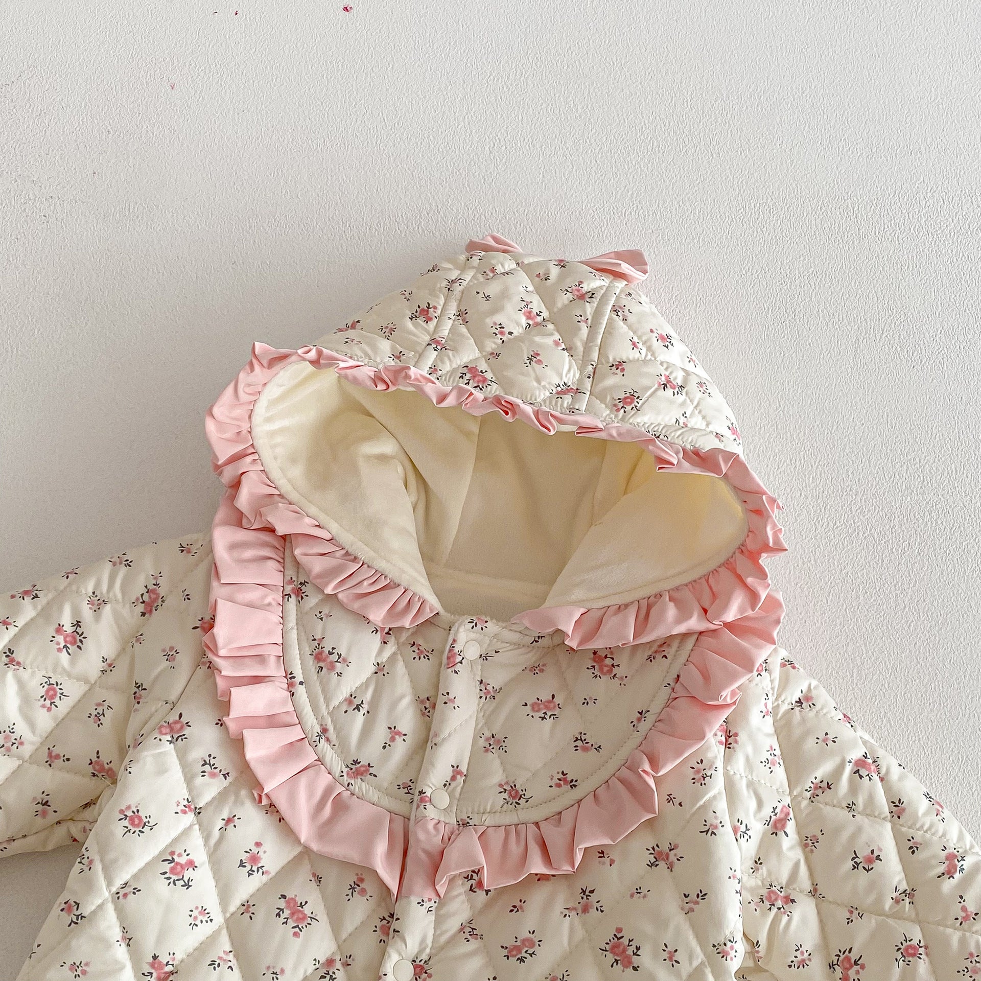 Winter Arrival Baby Girls Long Sleeves Floral Pattern Fleece-Lined Hooded Rompers, MyKids-USA®, Baby One-Pieces, MyKids-USA -  -  -  -  -  -  - .