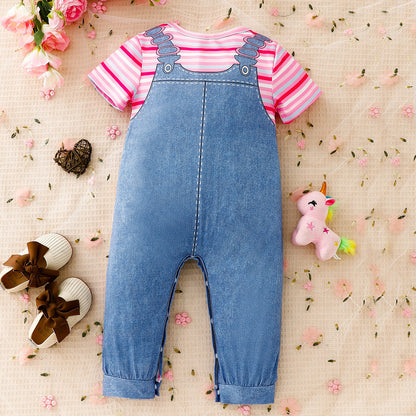 Design Summer Baby Kids Girls Short Sleeves Cartoon Pattern Rompers
