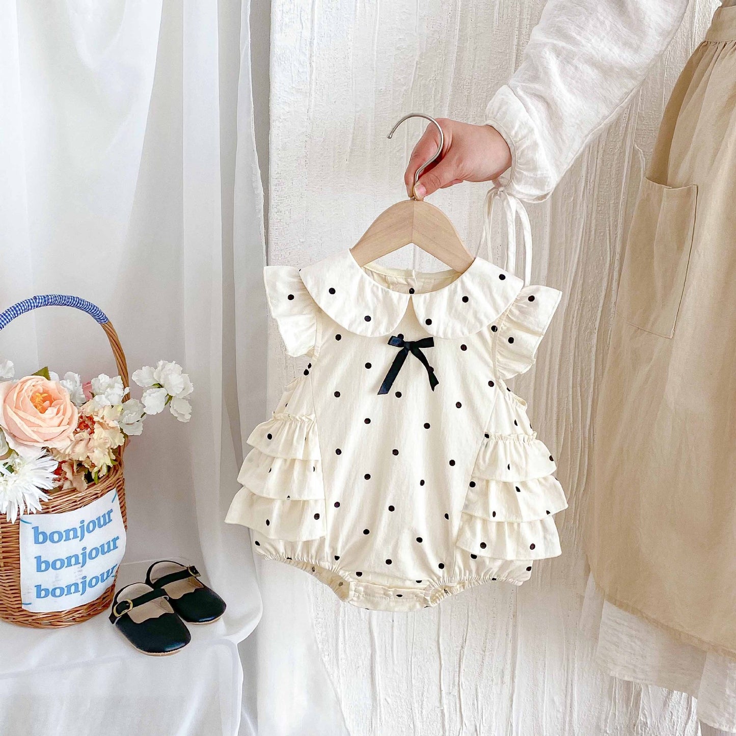Summer Arrival Baby Girls Cute Fly Sleeves Butterfly-bow Decorated Dots Pattern Onesies, MyKids-USA®, Baby One-Pieces, MyKids-USA -  -  -  -  -  -  - 