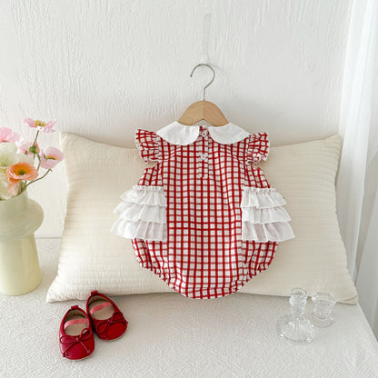 Design Summer Baby Kids Girls Sleeveless Plaid Pattern Bodysuit, MyKids-USA®, Bodysuits, MyKids-USA - Size/Age - 66 (3-6M) - Color - Pink -  -  - TR2603312329-A.