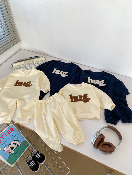 Spring Baby And Kids Unisex Letters Pattern Pullover Top And Pants, Romper Clothing Set
