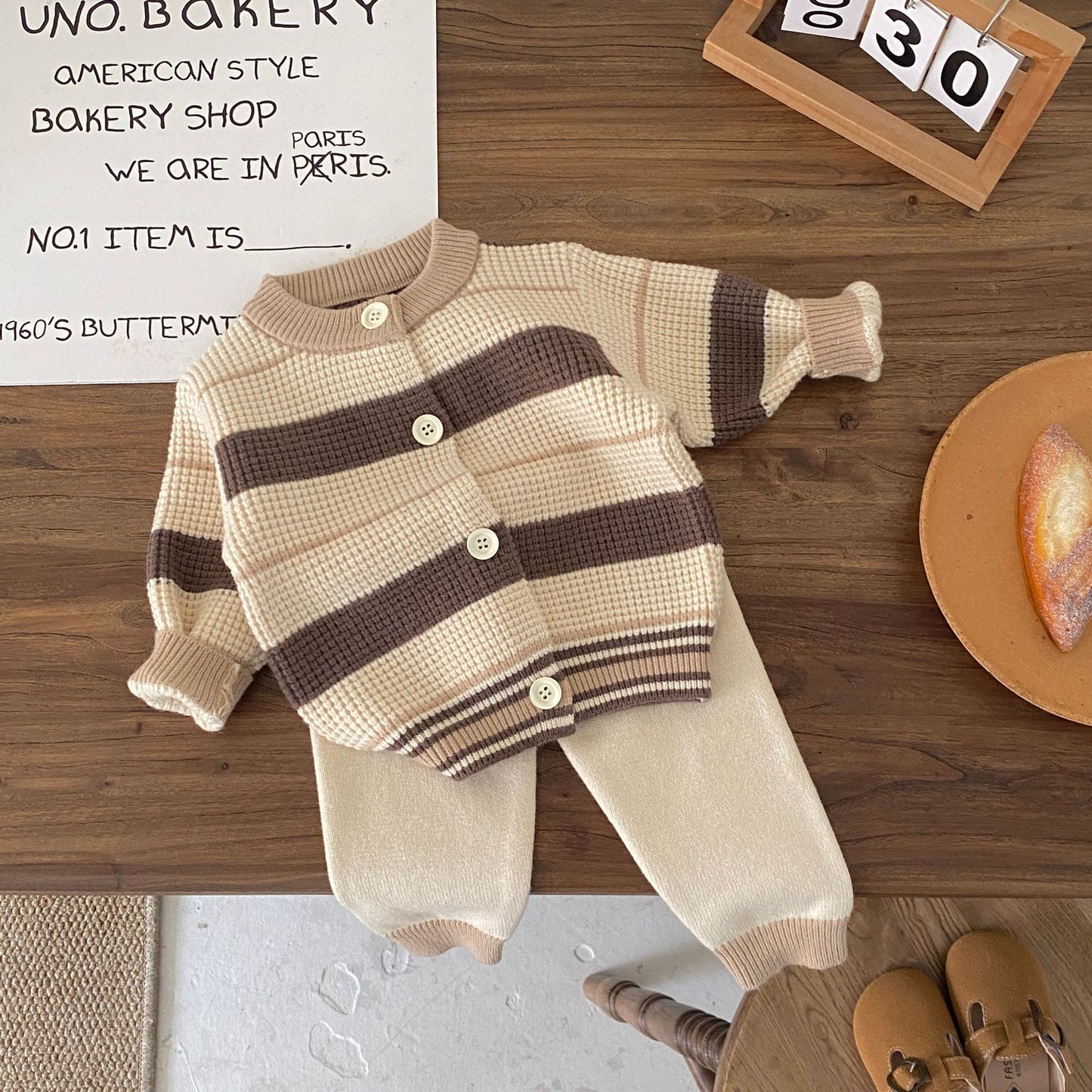 Autumn and Winter New Arrival Baby Kids Unisex Long Sleeves Striped Pattern Crew Neck Knitted Cardigan and Pants Clothing Sets, MyKids-USA®, Baby & Toddler Outfits, MyKids-USA - Size/Age - 66 (3-6M) - Color - Grey -  -  - TR2509222334-A