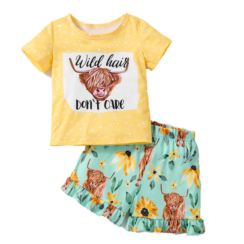 Arrival Summer Baby Kids Girls Short Sleeves Cartoon T-Shirt and Floral Shorts Clothing Set, MyKids-USA®, Baby & Children's Outfits, MyKids-USA - Size/Age - 73 (6-9M) - Color - Yellow -  -  - TR2605212352-B.