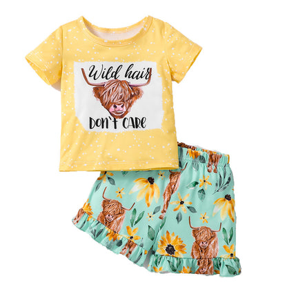 Arrival Summer Baby Kids Girls Short Sleeves Cartoon T-Shirt and Floral Shorts Clothing Set, MyKids-USA®, Baby & Children's Outfits, MyKids-USA - Size/Age - 73 (6-9M) - Color - Yellow -  -  - TR2605212352-B.