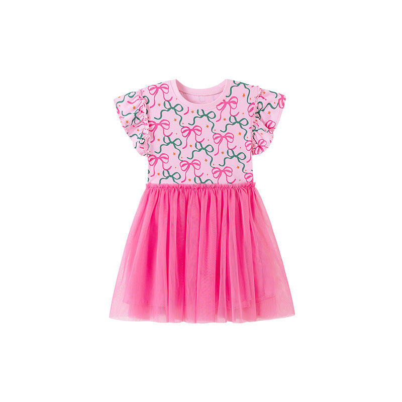 Summer Arrival Butterfly-bows Pattern Short Sleeves Tulle Patchwork Dress for Stylish Girls, MyKids-USA®, Baby & Toddler Dresses, MyKids-USA - Size/Age - 90 (12-24M) - Color - Pink -  -  - TR2601291637-A.