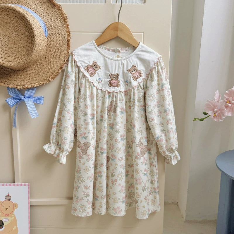 Arrival Autumn Girls Flowers and Teddy Bears Pattern Long Sleeves Dress, MyKids-USA®, Baby & Toddler Dresses, MyKids-USA -  -  -  -  -  -  - 
